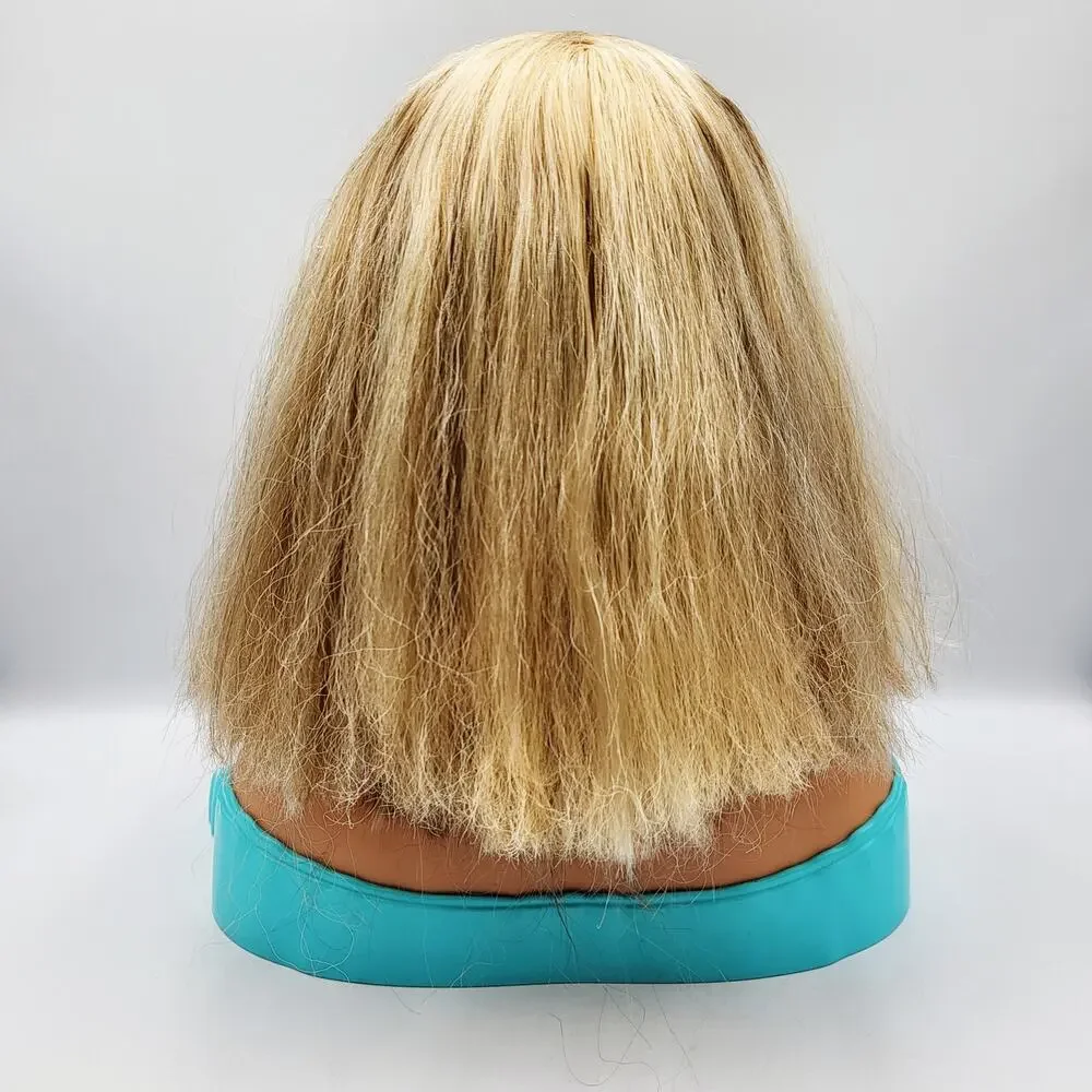 Vtg 1998 2002 Mattel Barbie Primp & Polish Styling Head Blonde Hair Aqua Base